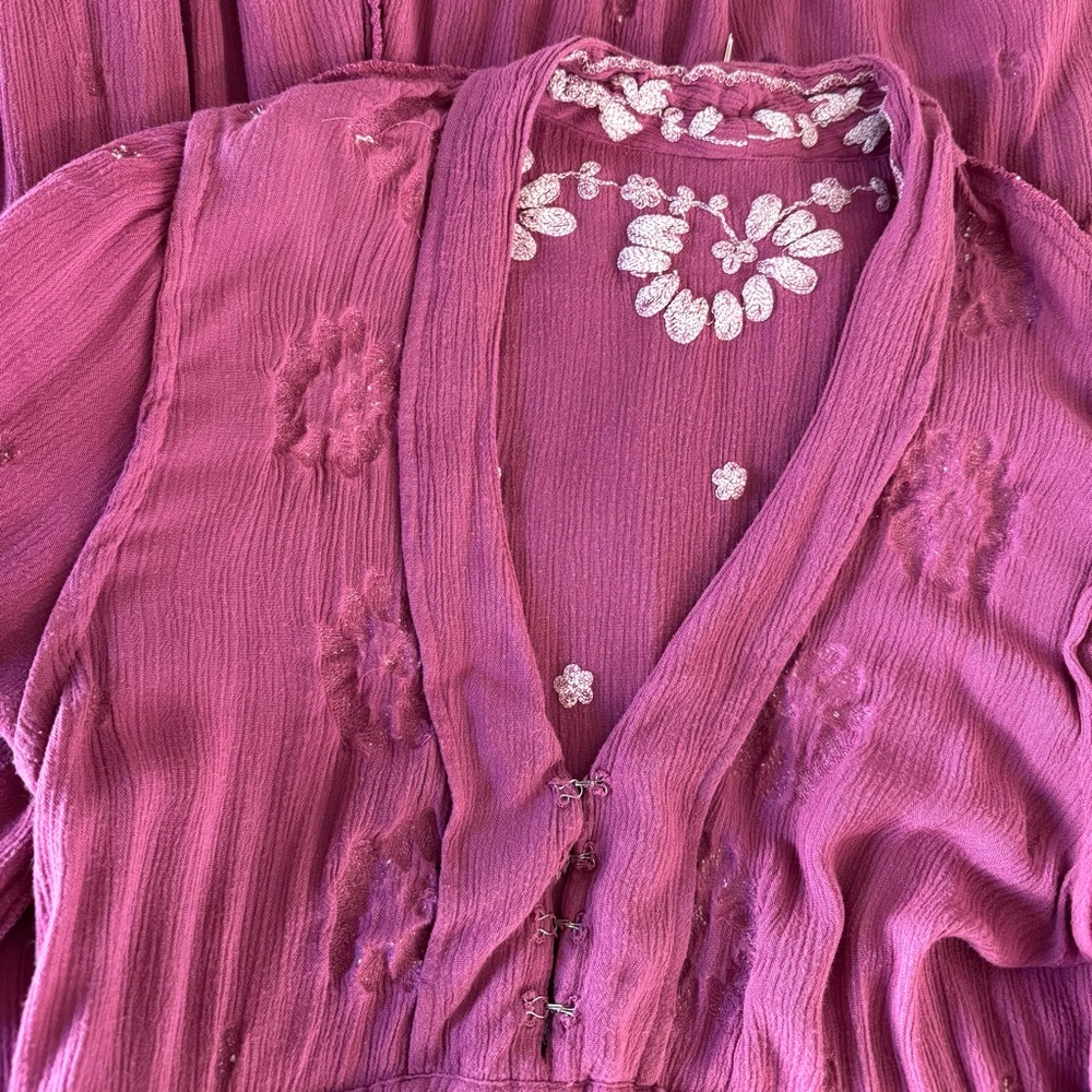 Free People Embroidered Fable Midi Dress - Raspberry Size Small - Picture 13 of 13